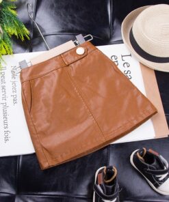 VearDoller Girls Skirt Spring Autumn Fashion Kids Leather Skirt for 1-6Years Baby Girl Button Decoration Children's Skirts