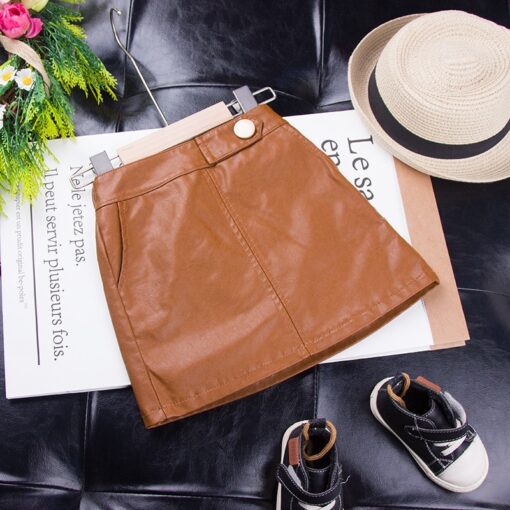 VearDoller Girls Skirt Spring Autumn Fashion Kids Leather Skirt for 1-6Years Baby Girl Button Decoration Children's Skirts