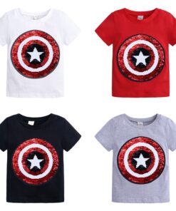 Changing Color and Pattern Switchable Sequins Boys TShirts Kid Fashion Marvel Hero T Shirt Children Top Clothes Summer