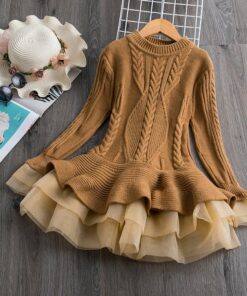 Long Sleeve Dress for Girls 3-8 Years Princess Costume Winter Knitted Kids Red Christmas Dress New Year Autumn Children Clothing