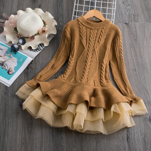 Long Sleeve Dress for Girls 3-8 Years Princess Costume Winter Knitted Kids Red Christmas Dress New Year Autumn Children Clothing