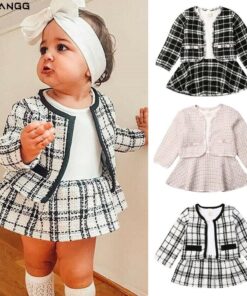 2Pcs Autumn Winter Party Kids Clothes For Baby Girl Fashion Pageant Plaid Coat Tutu Dress Outfits Suit Toddler Girl Clothing Set