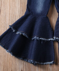 2-7 Y Toddler Kid Baby Girl Bell-Bottoms Pant Denim High Waist Wide Leg Jeans Trousers Pants