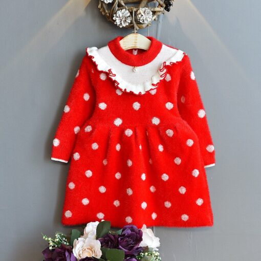 Baby Mink Fleece Sweater Girl Dress Children'S Clothing Autumn Winter 2020 New Pullover Sweater Dot European American Kid Dress