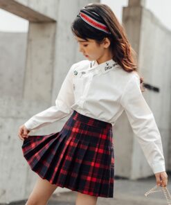 Kids vintage pleated skirt for girl plaid cotton skirts school clothes spring autumn teenager girl skirt children clothing 3-14Y