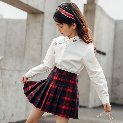 Kids vintage pleated skirt for girl plaid cotton skirts school clothes spring autumn teenager girl skirt children clothing 3-14Y