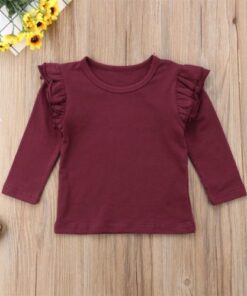 1-5Y Toddler Kids Baby Girls Lace Casual Long Sleeve T-shirt Tee Tops Blouse Clothes Black White Red 3 Colors