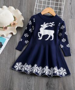 Long Sleeve Dress for Girls 3-8 Years Princess Costume Winter Knitted Kids Red Christmas Dress New Year Autumn Children Clothing