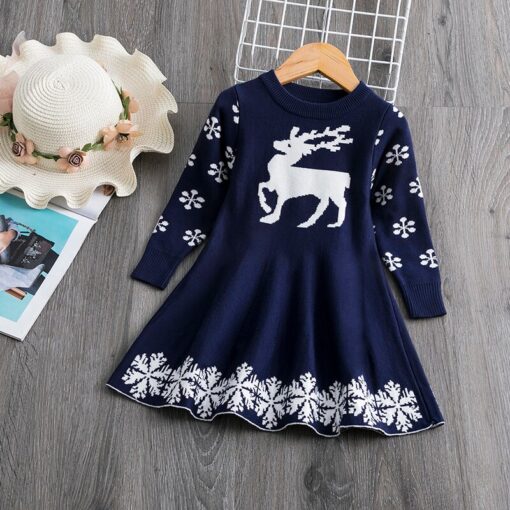Long Sleeve Dress for Girls 3-8 Years Princess Costume Winter Knitted Kids Red Christmas Dress New Year Autumn Children Clothing