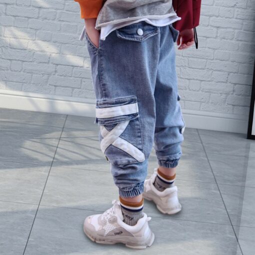 Hip Hop Boys Side Pockets Jeans Cargo Harem Pants Kids Jeans 2019 Casual Blue Denim Elastic Waist Jeans Loose Pants Boy Trousers