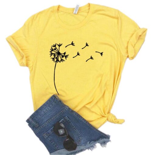 Wildflower Dandelion Women White Print T-Shirt Summer Girl Casual Funny Clothes Lady Yong 90s Harajuku Top Tee,Drop Ship