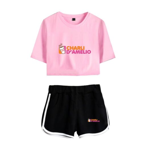 New Charli DAmelio Ice Coffee Splatter Women Two Piece Set Shorts+lovely T-shirt Sexy charli damelio merch Sport suit Girl