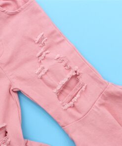 2020 Children Girl Pink Flare Pants Toddler Kids Baby Solid Holes Ripped Boot Cute Flare Long Pants Denim Bell-bottomed Trousers
