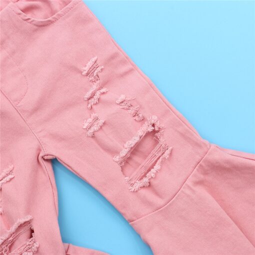 2020 Children Girl Pink Flare Pants Toddler Kids Baby Solid Holes Ripped Boot Cute Flare Long Pants Denim Bell-bottomed Trousers