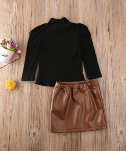 2PCS Infant Baby Girl Clothes Sets Turtleneck Sweater Tops + Leather Skirt Outfits Clothing 1-5Y Toddler sets