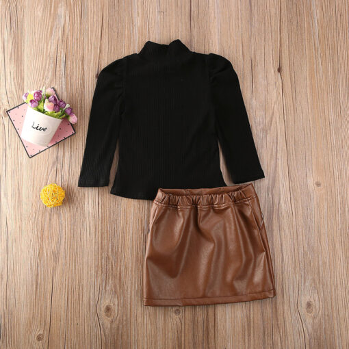 2PCS Infant Baby Girl Clothes Sets Turtleneck Sweater Tops + Leather Skirt Outfits Clothing 1-5Y Toddler sets