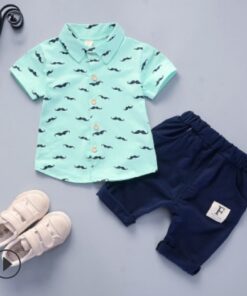 2020 New Baby Shirt Clothing Set Boys Girls Cute Summer Casual Wear Set Cartoon Mustache Top Denim Set Children's Clothes 1-4 Ye