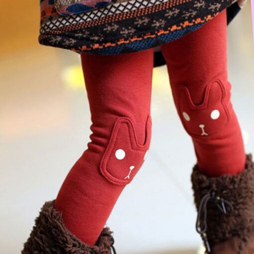 Cute Rabbit Printed Girls Child Pants Winter Autumn Bottoms Kids Baby Toddler Inside Warm Fleece Leggings Trousers