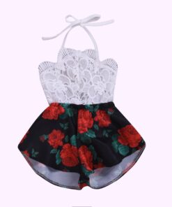 Pudcoco Summer Newborn Baby Girl Clothes Sleeveless Lace Flower Print Strap Romper Jumpsuit One-Piece Outfit Summer Clothes