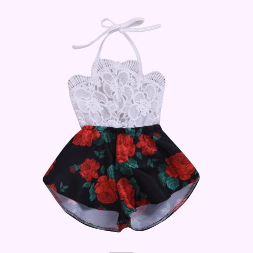 Pudcoco Summer Newborn Baby Girl Clothes Sleeveless Lace Flower Print Strap Romper Jumpsuit One-Piece Outfit Summer Clothes