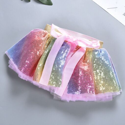Baby Photography Clothing Newborn Baby Kid Girl Bow Sequin Colorful Rainbow Tutu Skirt Photo Costume Prop 0-5T Without Headband