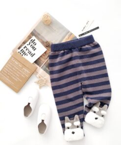 Tonytaobaby Autumn and Winter New Boys and Girls Thick Stripe Three-dimensional Animal Bottomed Knitted Pants