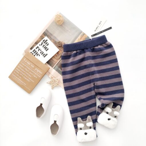 Tonytaobaby Autumn and Winter New Boys and Girls Thick Stripe Three-dimensional Animal Bottomed Knitted Pants