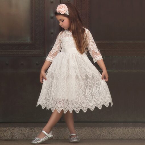 Kids dresses for Girls Christmas Clothes Half-sleeve Lace Party Costume Red Children Elegant Prom Frocks 3-8Y Girls Casual Wear