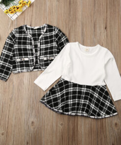 2Pcs Autumn Winter Party Kids Clothes For Baby Girl Fashion Pageant Plaid Coat Tutu Dress Outfits Suit Toddler Girl Clothing Set