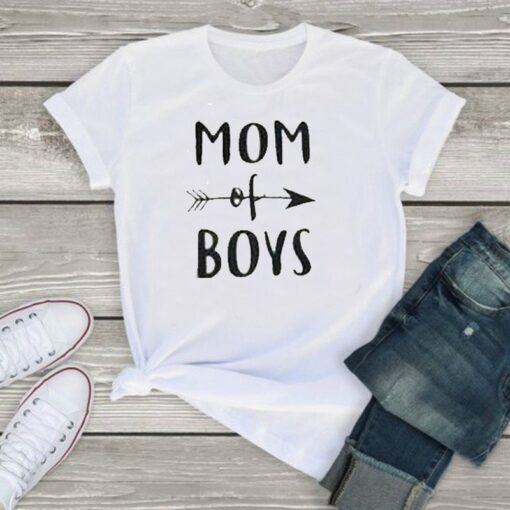 MOM OF BOYS Letter Print T Shirt Women Short Sleeve O Neck Loose Tshirt 2020 Summer Women Causal Tee Shirt Tops Mujer