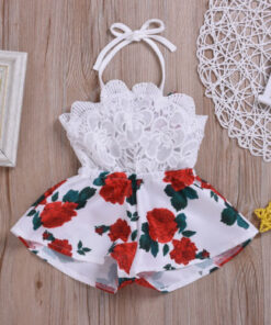 Pudcoco Summer Newborn Baby Girl Clothes Sleeveless Lace Flower Print Strap Romper Jumpsuit One-Piece Outfit Summer Clothes