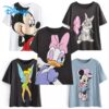 Disney Cartoon Cotton T-Shirt Women 2020 Summer Casual Mickey Mouse Daisy Duck Tshirt Women Vintage Streetwear Tee Tops T-Shirts
