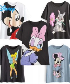 Disney Cartoon Cotton T-Shirt Women 2020 Summer Casual Mickey Mouse Daisy Duck Tshirt Women Vintage Streetwear Tee Tops T-Shirts