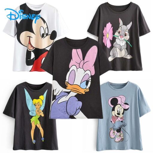 Disney Cartoon Cotton T-Shirt Women 2020 Summer Casual Mickey Mouse Daisy Duck Tshirt Women Vintage Streetwear Tee Tops T-Shirts
