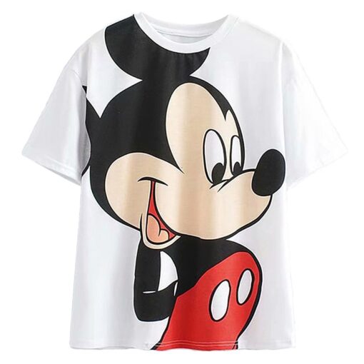 Disney Cartoon Cotton T-Shirt Women 2020 Summer Casual Mickey Mouse Daisy Duck Tshirt Women Vintage Streetwear Tee Tops T-Shirts