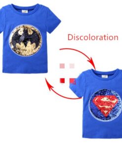 Changing Color and Pattern Switchable Sequins Boys TShirts Kid Fashion Marvel Hero T Shirt Children Top Clothes Summer