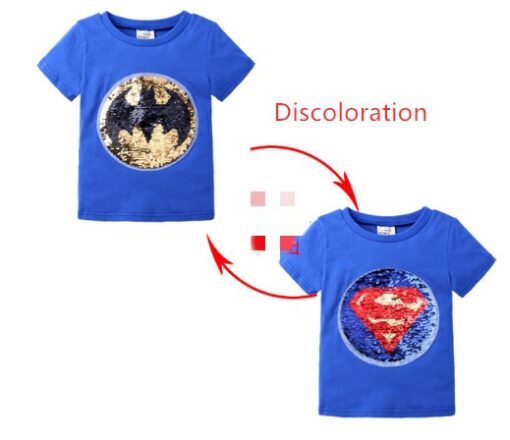 Changing Color and Pattern Switchable Sequins Boys TShirts Kid Fashion Marvel Hero T Shirt Children Top Clothes Summer