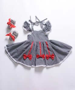 EACHIN Girls Dresses Fashion Baby Kids Girl Short Sleeve Off Shoulder A-Line Plaid Princess Dress Children Casual Beach Dresses