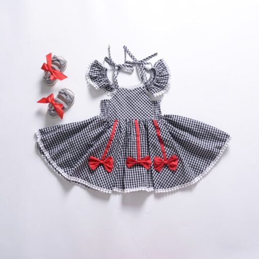 EACHIN Girls Dresses Fashion Baby Kids Girl Short Sleeve Off Shoulder A-Line Plaid Princess Dress Children Casual Beach Dresses