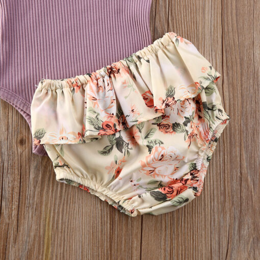 2020 0-24M Baby Hot Summer Clothing Newborn Baby Girl Ruffled Ribbed Bodysuit Floral Shorts Headband 3Pcs Sets Infant Outfits
