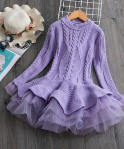 Long Sleeve Dress for Girls 3-8 Years Princess Costume Winter Knitted Kids Red Christmas Dress New Year Autumn Children Clothing