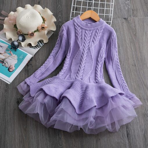 Long Sleeve Dress for Girls 3-8 Years Princess Costume Winter Knitted Kids Red Christmas Dress New Year Autumn Children Clothing