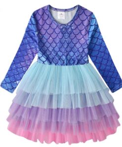 VIKITA Girls Princess Dresses Kids Cartoon Vestidos Children Autumn Dress Kids Dress for Girls Long Sleeve Unicorn Dresses