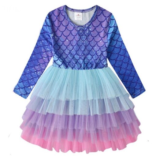 VIKITA Girls Princess Dresses Kids Cartoon Vestidos Children Autumn Dress Kids Dress for Girls Long Sleeve Unicorn Dresses