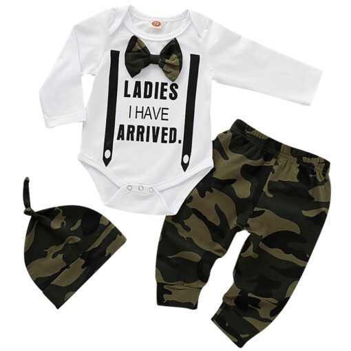 Cute 3PCS Set Newborn Baby Boy Clothes Lovely bowtie kids Cotton Bodysuit Tops Long Pants Hat Outfits Clothes Set 0-18M D30