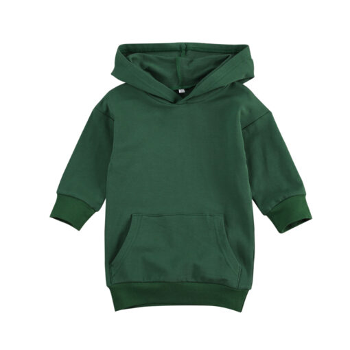 1-5Y Infant Kids Baby Girl Long Sleeve Hooded Dress Solid Color Pullover Clothes Autumn Winter Warm Top for Children