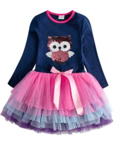 VIKITA Girls Princess Dresses Kids Cartoon Vestidos Children Autumn Dress Kids Dress for Girls Long Sleeve Unicorn Dresses