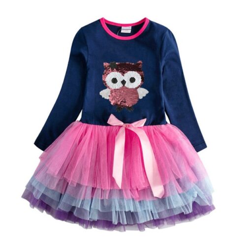 VIKITA Girls Princess Dresses Kids Cartoon Vestidos Children Autumn Dress Kids Dress for Girls Long Sleeve Unicorn Dresses