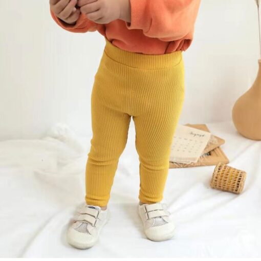 Autumn Baby Boys Girls Leggings Toddler Ribbed Pp Pants Kids Trousers Solid Color Little Boy Harem Casual Cotton Bottoming Pant
