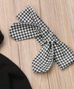 1-6Y Autumn Winter Lovely Toddler Baby Girls Clothes Sets 3PCS 3D Ears Hooded Pullover Black Tops+Ruffles Plaid Pants+Headband